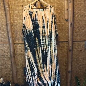 Hawaiian Tie-Dye Lani Lau Kaftan Duster kimono open front floor length